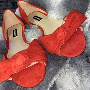 Nine West Red Peep Toe Flat With Bow